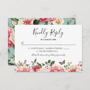 Vintage Mint Aqua Floral Garden Wedding RSVP