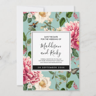 Vintage Mint Aqua Floral Garden Wedding Save The Date