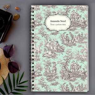 Vintage Mint French Toile de Jouy Pattern Notebook