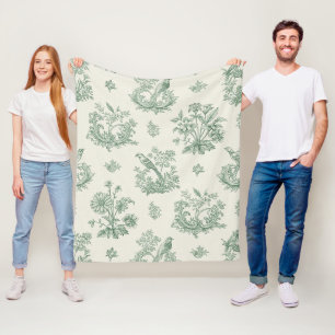 Vintage Mint Green Bird Toile Floral Pattern Fleece Blanket