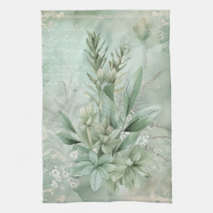 Vintage Mint Green Botanical Floral (1) Tea Towel