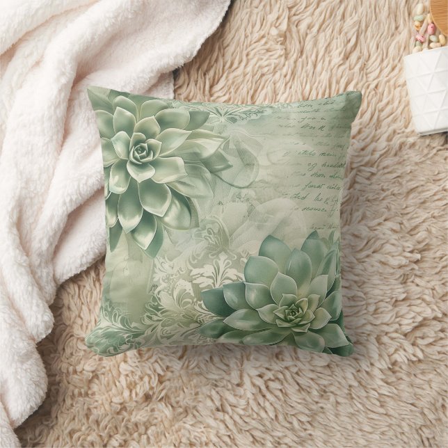 Vintage Mint Green Botanical Floral (2) Cushion (Blanket)