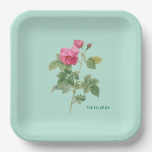 Vintage Mint Green Floral Paper Plate