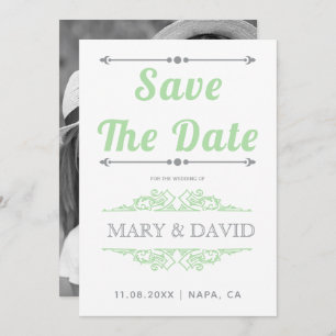 Vintage mint green, grey typography Save the Date