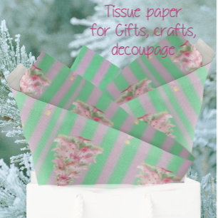 Vintage Mint Green Pink Stripe Christmas Tree Tissue Paper
