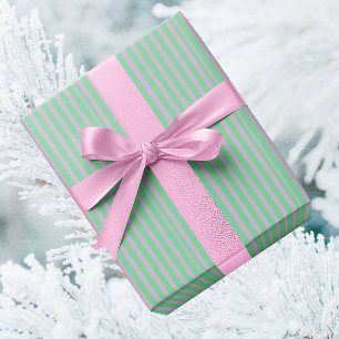 Vintage Mint Green Pink Stripe Christmas  Wrapping Paper