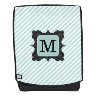 Vintage Mint Green Stripes Pattern Black Monogram Backpack