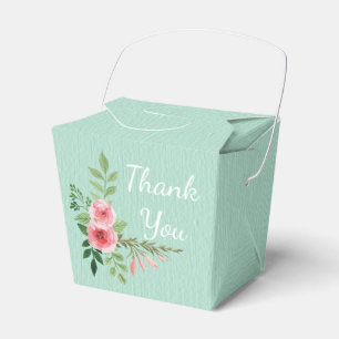 Vintage Mint Green Thank You Pink Rose Flowers Favour Box