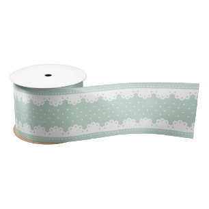 Vintage Mint Green White Polka Dots Lace Pattern Satin Ribbon
