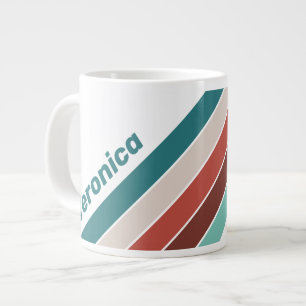 Vintage Mint Rainbow Stripes with Name Large Coffee Mug
