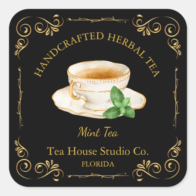 Vintage Mint Tea Square Label (Front)