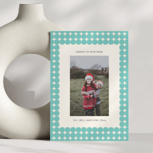 Vintage Mint Teal Green Geometric Dots Photo Holiday Card