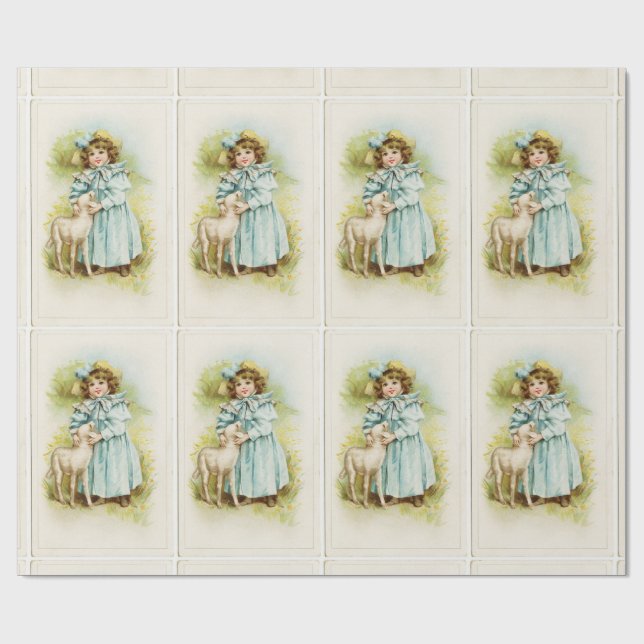Vintage Miss With Lamb Wrapping Paper (Flat)