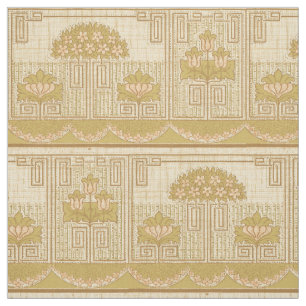 Vintage Mission Style Floral & Key Pattern Frieze Fabric