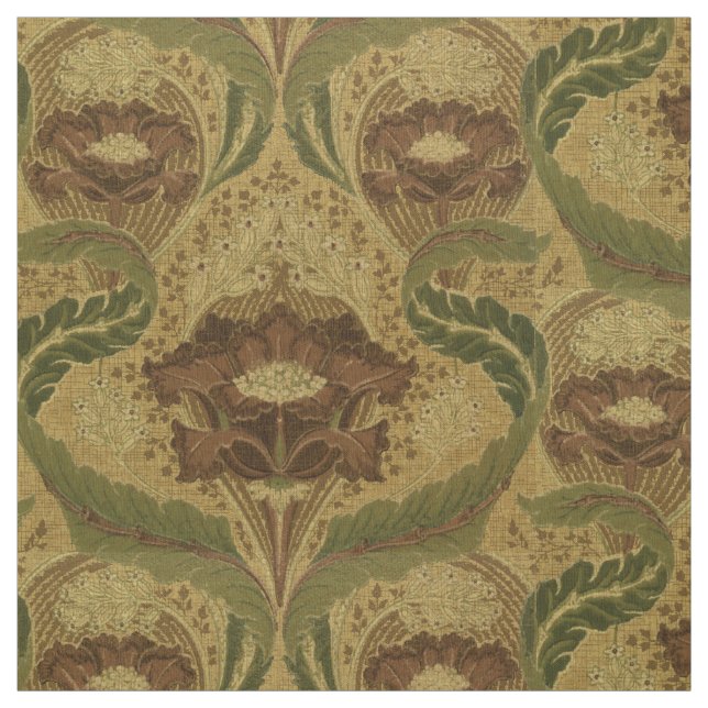Vintage Mission Style Red Flower Blossoms Pattern Fabric (Swatch)