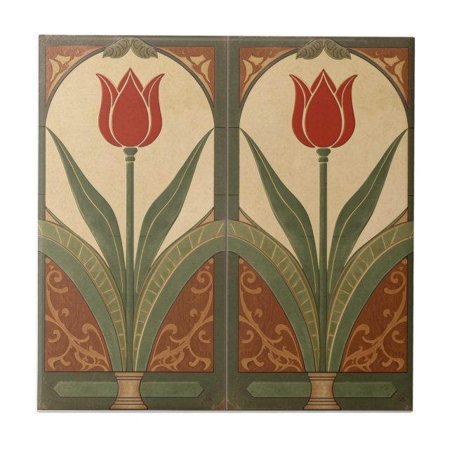 Vintage Mission Style Red Tulip Frieze Ceramic Tile (Front)