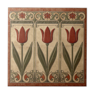 Vintage Mission Style Red Tulip Frieze Ceramic Tile