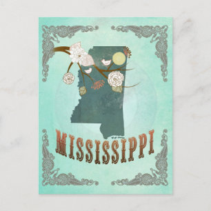 Vintage Mississippi State Map – Turquoise Blue Postcard
