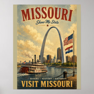 Vintage Missouri Travel Poster with St. Louis Gate