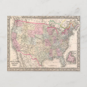 Vintage Mitchell Map of the United States (1866) Postcard