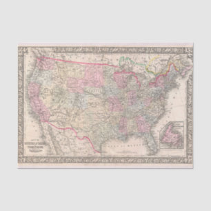 Vintage Mitchell Map of the United States (1866) Tissue Paper