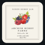 Vintage Mixed berried Jam Jar Label<br><div class="desc">Simple elegant  hand painted watercolor vintage style mixed berries jam jar custom square labels on a ecru background. Perfect for your selling,  gift giving or wedding favour.</div>