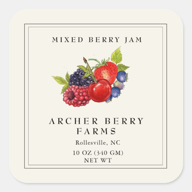 Vintage Mixed berried Jam Jar Label (Front)