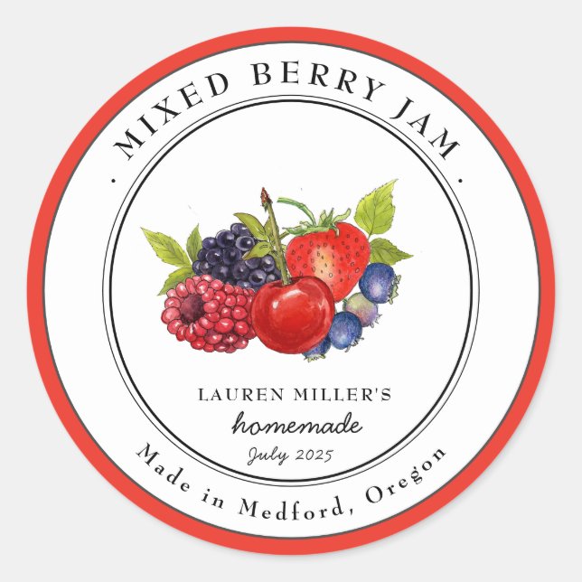 Vintage Mixed Berry Jam jar Canning label (Front)