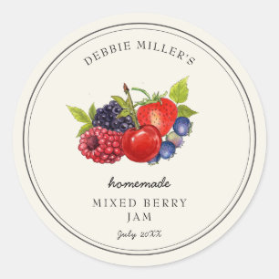 Vintage Mixed Berry on off-white Jam  Classic Round Sticker