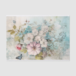 Vintage Mixed Media Blue, Pink, White Flowers Tissue Paper