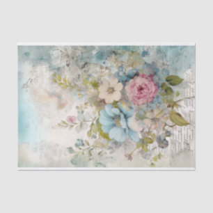 Vintage Mixed Media Blue, Pink, White Flowers Tissue Paper