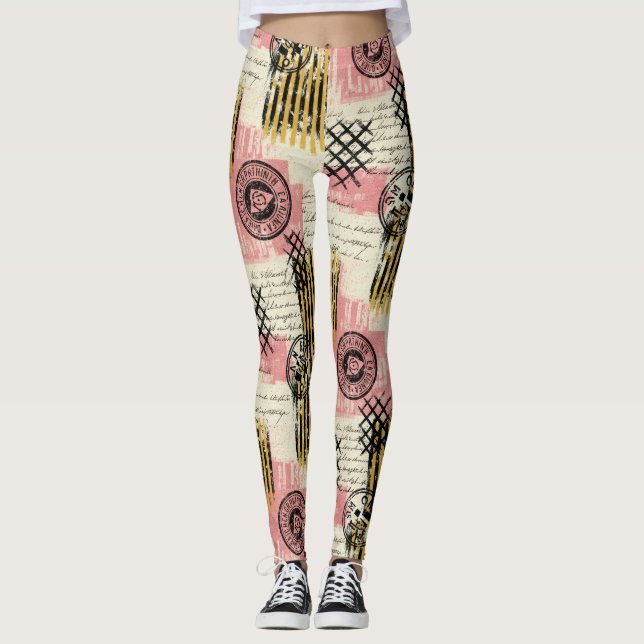 Vintage Mixed-Media Collage - Distressed Paper (1) Leggings (Front)