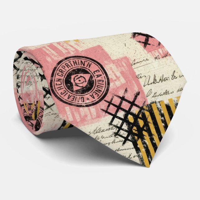 Vintage Mixed-Media Collage - Distressed Paper (1) Tie (Rolled)