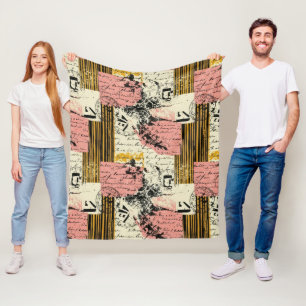 Vintage Mixed-Media Collage - Distressed Paper (2) Fleece Blanket
