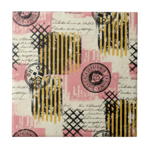 Vintage Mixed-Media Collage - Distressed Paper Ceramic Tile