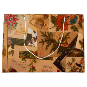 Vintage Mixed Merry Christmas Postcards Large Gift Bag