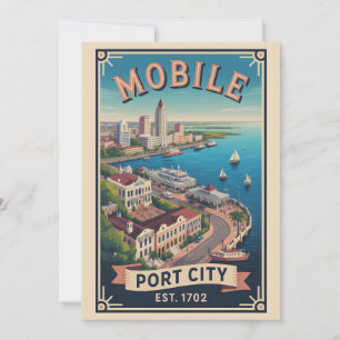 Vintage Mobile Alabama Retro Travel Holiday Card