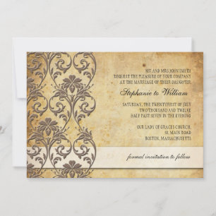 Vintage Mocha Floral Swirl Wedding Invitation
