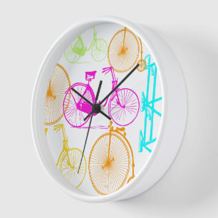 Vintage Modern Bicycle Bright Colour Neon Pattern Clock