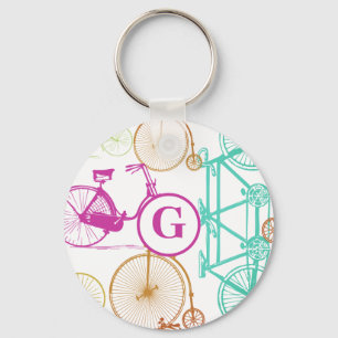 Vintage Modern Bicycle Bright Colour Neon Pattern Key Ring