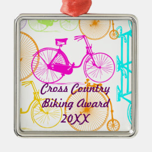 Vintage Modern Bicycle Bright Colour Neon Pattern Metal Ornament