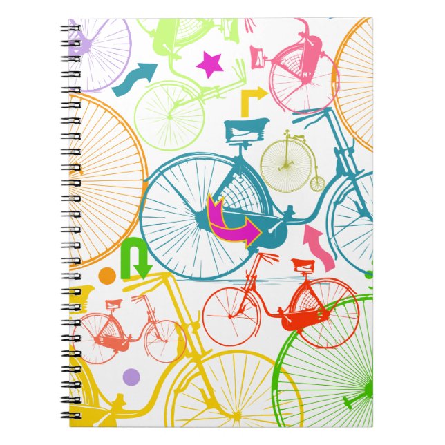 Vintage Modern Bicycle Bright Colour Neon Pattern Notebook (Front)