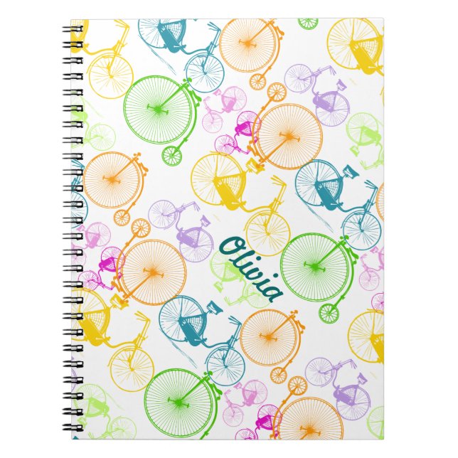 Vintage Modern Bicycle Bright Colour Neon Pattern Notebook (Front)