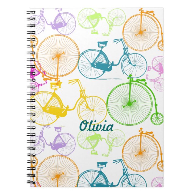 Vintage Modern Bicycle Bright Colour Neon Pattern Notebook (Front)