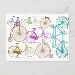 Vintage Modern Bicycle Bright Colour Neon Pattern Postcard