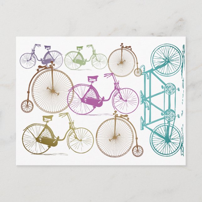Vintage Modern Bicycle Bright Colour Neon Pattern Postcard (Front)