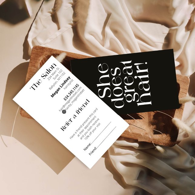 Vintage Modern Black And White Hair Business Card (Creator Uploaded)