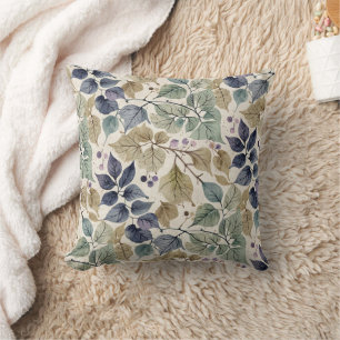 Vintage Modern Blue, Taupe, and Sage Leaf Cushion