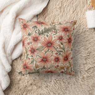 Vintage Modern Bronze Peach Floral  Cushion