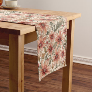 Vintage Modern Bronze Peach Floral  Short Table Runner